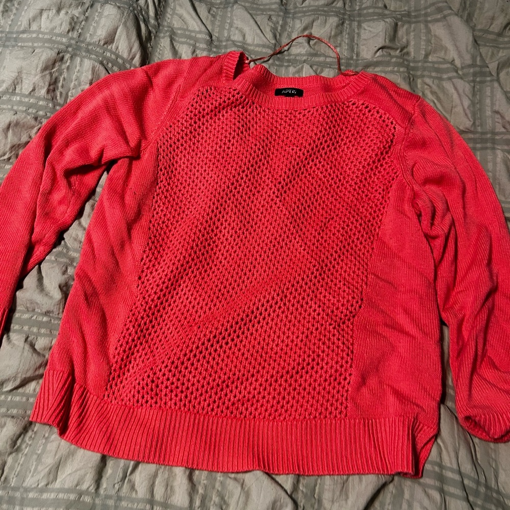 Apt. 9 Red Crew Neck Sweater with Chunky Knit Texture